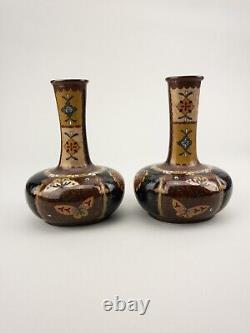 Meiji 19thc Antique Japanese Cloisonne Pair of Vases Ginbari Butterfly Insects