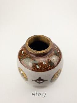 Meiji 19thc Antique Japanese Cloisonne Vase Gold Ginbari White ground