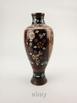 Meiji 19thc Antique Japanese Cloisonne Vase Goldstone Flowers Ginbari
