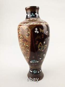 Meiji 19thc Antique Japanese Cloisonne Vase Goldstone Flowers Ginbari
