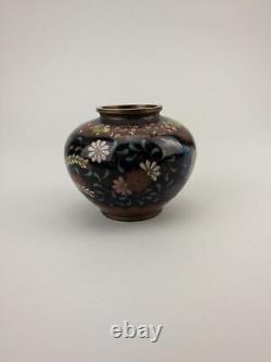 Meiji 19thc Antique Japanese Cloisonne Vase Goldstone Ground Birds