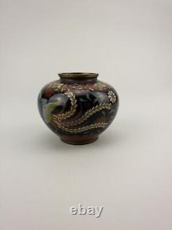 Meiji 19thc Antique Japanese Cloisonne Vase Goldstone Ground Birds