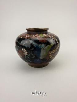 Meiji 19thc Antique Japanese Cloisonne Vase Goldstone Ground Birds