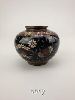 Meiji 19thc Antique Japanese Cloisonne Vase Goldstone Ground Birds