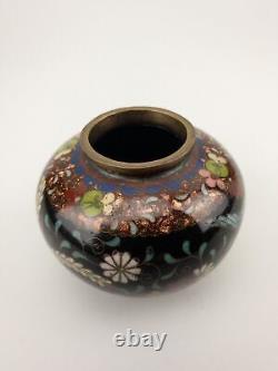 Meiji 19thc Antique Japanese Cloisonne Vase Goldstone Ground Birds