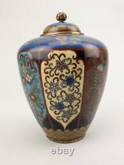 Meiji 19thc Antique Japanese Cloisonne Vase Goldstone ginbari birds flowers Jar