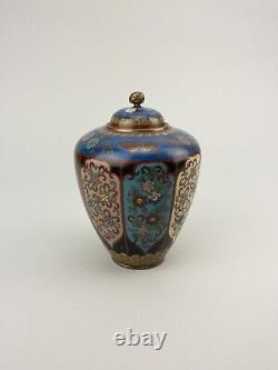 Meiji 19thc Antique Japanese Cloisonne Vase Goldstone ginbari birds flowers Jar