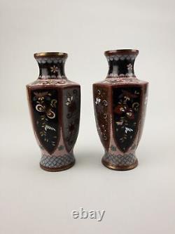 Meiji 19thc Antique Japanese Cloisonne pair Vases Ginbari Butterfly Insects