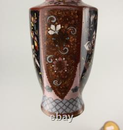 Meiji 19thc Antique Japanese Cloisonne pair Vases Ginbari Butterfly Insects
