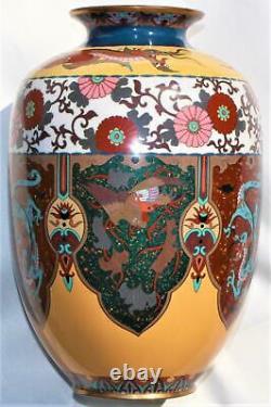 Meiji Cloisonne' Vase, 10, FLAWLESS, Dragons, Phoenix's, Goldstone, Exquisite Detail