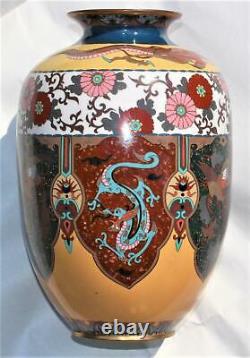 Meiji Cloisonne' Vase, 10, FLAWLESS, Dragons, Phoenix's, Goldstone, Exquisite Detail