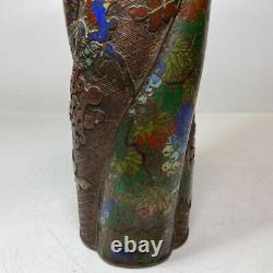 Meiji Era Bronze Cloisonne ware vase 11.9 inch Japanese Antiques Flower Bird