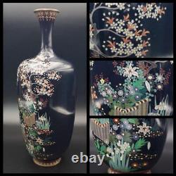Meiji Era CLOISONNE Vase Precision FLOWER Pattern 9.8 inch Japanese Antique