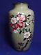 Meiji Japanese Cloisonné Celadon Vase Withtree Flowers Silver Wires Silver Base