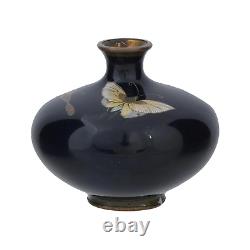 Meiji Japanese Cloisonne Enamel Butterfly Vase Attributed to Hayashi Kodenji