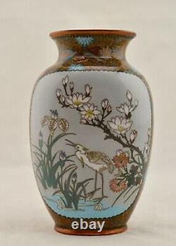 Meiji Japanese Cloisonne enamel twin landscape silver wire moon-flask vase