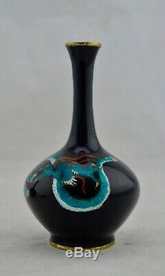 Meiji Japanese Cloisonne ginbari enamel coiled dragon vase