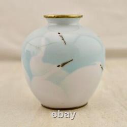 Meiji Japanese cloisonne enamel musen-jippo Egret bird vase attr. Gonda Hirosuke