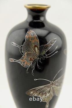Meiji Japanese cloisonne enamel silver-wire Butterfly vase attr. Hayashi Kodenji