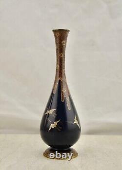 Meiji Japanese cloisonne enamel silver wire Crane vase attr. Hayashi Kodenji