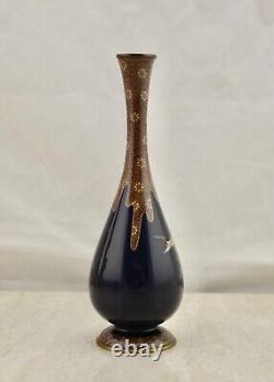 Meiji Japanese cloisonne enamel silver wire Crane vase attr. Hayashi Kodenji