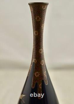 Meiji Japanese cloisonne enamel silver wire Crane vase attr. Hayashi Kodenji