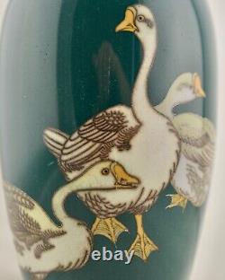 Meiji Japanese cloisonne enamel silver-wire Geese vase attr. Gonda Hirosuke