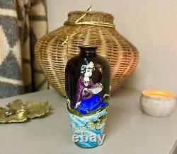 Meiji Period Black Glass Ginbari Cloisonné Enamel Vase Dragon Adachi Kinjiro
