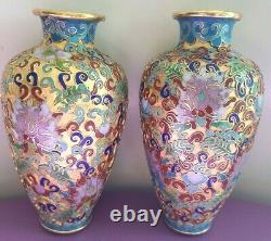 Meiji Period Early 20th Century Japanese Chinese Enamel Fine Cloisonne Vase Pair