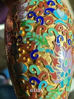 Meiji Period Early 20th Century Japanese Chinese Enamel Fine Cloisonne Vase Pair