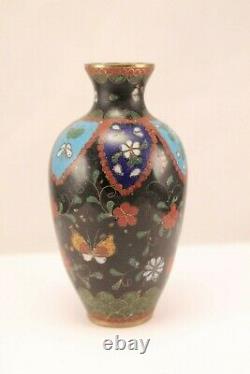 Meiji Period Japanese Brass Wire Miniature Cloisonné Vase