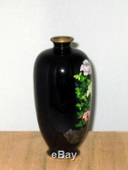 Meiji Period Japanese Partial Ginbari Cloisonne Enamel Vase with Two Quail, Floral