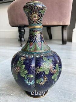 Meiji period Cloisonné Enamel & Brass Floral Vase 9.5 Inches Chinese Japanese