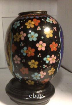 Meiji period Japanese cloisonne 5 vase w flowers and bird w gold sparkles