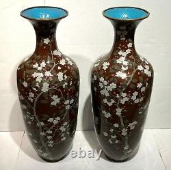 Meji Japanese Cloisonne Vases Depicting Sakura - 34 in, 86 cm