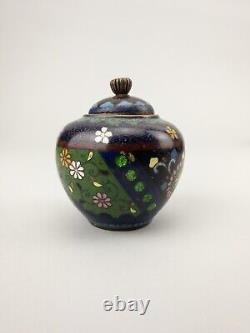 Miniature Meiji 19thc Antique Japanese Cloisonne Jar Ginbari Flowers