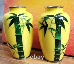 Mirror PAIR Cloisonne Vases Yusen-Shippo Exquisite Honorable Bamboo Japan