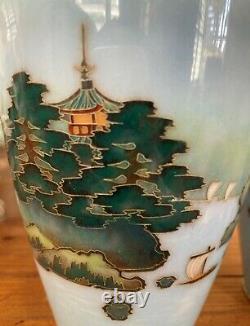 Mt Fuji Japanese Cloisonne Enamel Pair of Vases