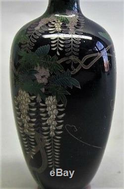 Museum Quality JAPANESE MEIJI-ERA Miniature 3 Cloisonne Vase with Wisteria Decor