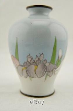 Namikawa or Gonda type Meiji Japanese cloisonne musen jippo Iris enamelled vase