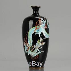 Nice Antique Bronze / Copper Cloisonne Vase Japan 19C Dragon scene zh