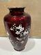 Nice Vintage Japanese Red Cloisonne Vase With Flowers And Bird Decoration