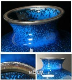 OSV03 Hiroaki oota Japanese Blue cloisonne enamel Fuji sippou vase pure silve