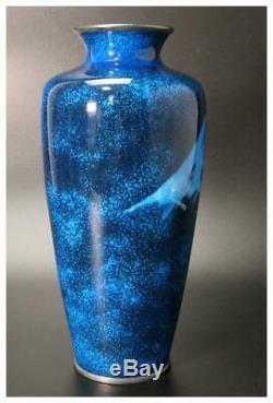 OSV03 Hiroaki oota Japanese Blue cloisonne enamel Fuji sippou vase pure silve