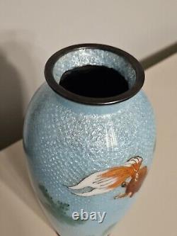 Occupied Japan ANDO Cloisonne Vase Yusen Shippo Silver Koi Goldfish Blue ANTIQUE