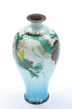 Old Japanese Basse Taille Ginbari Cloisonne Enamel Shippo Vase Dragon Yamaguchi