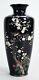 Old Japanese Cloisonne Vase 7-1/8 Cherry Blossom Tree Branch With Bird On Black