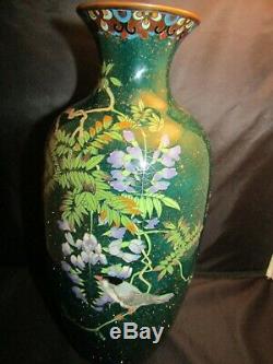 Old Japanese Cloisonne Vase with Bird and Flowers Goldstone