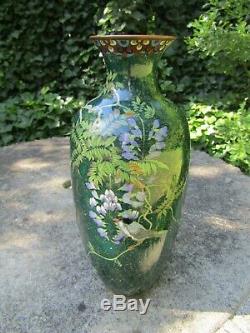 Old Japanese Cloisonne Vase with Bird and Flowers Goldstone