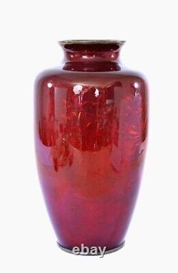 Old Japanese Pigeon Blood Red Ginbari Cloisonne Silver Vase Kumeno Mk 12 30CM